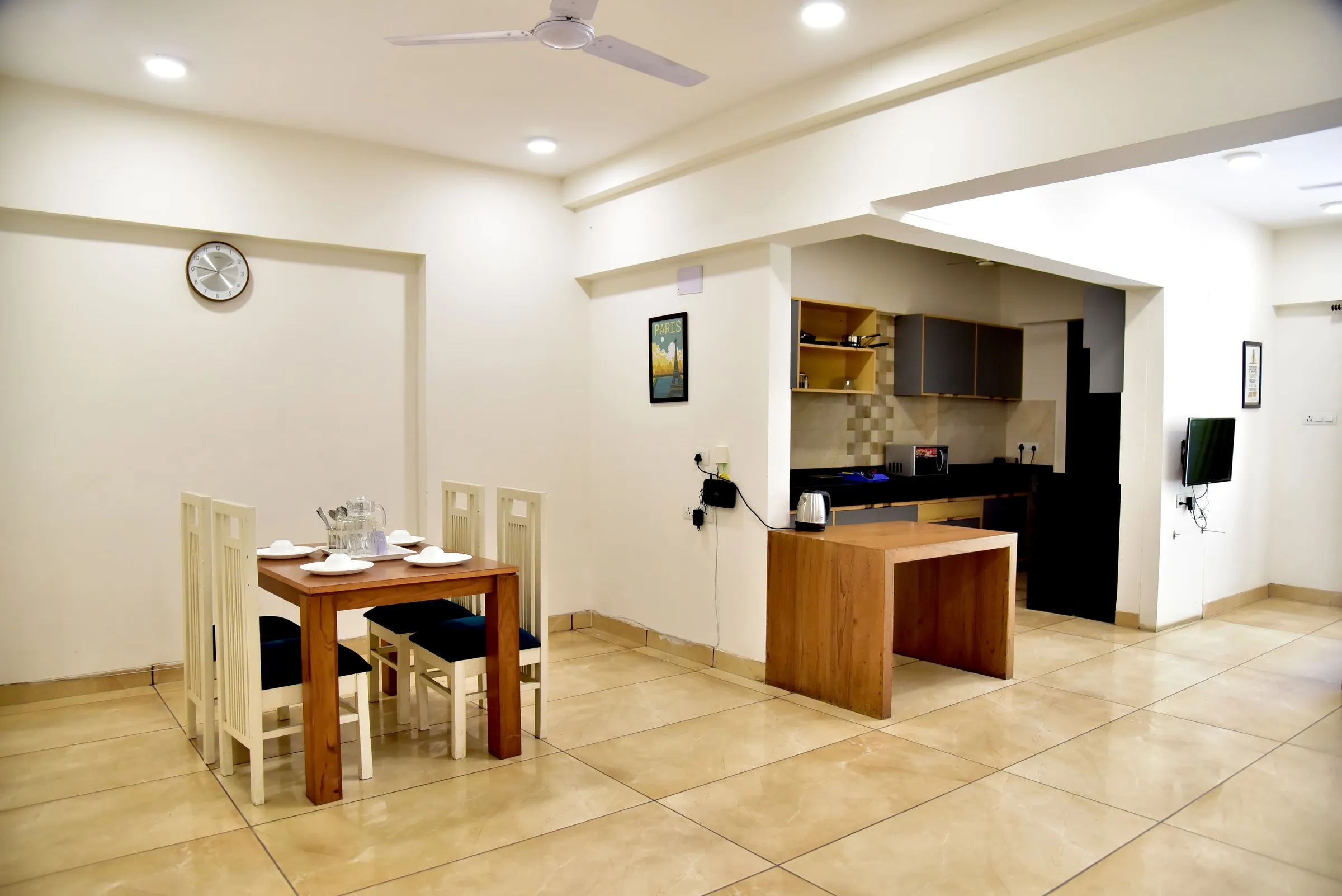 Dining and kitchen of a furnished home
