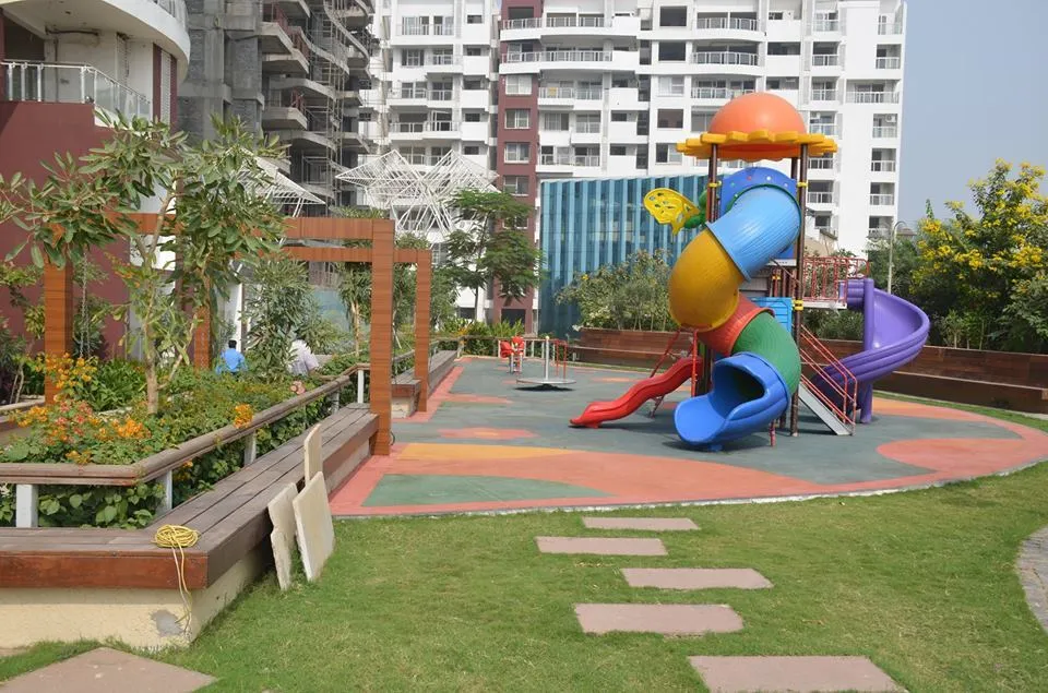 The children's play area seen from the podium lawn