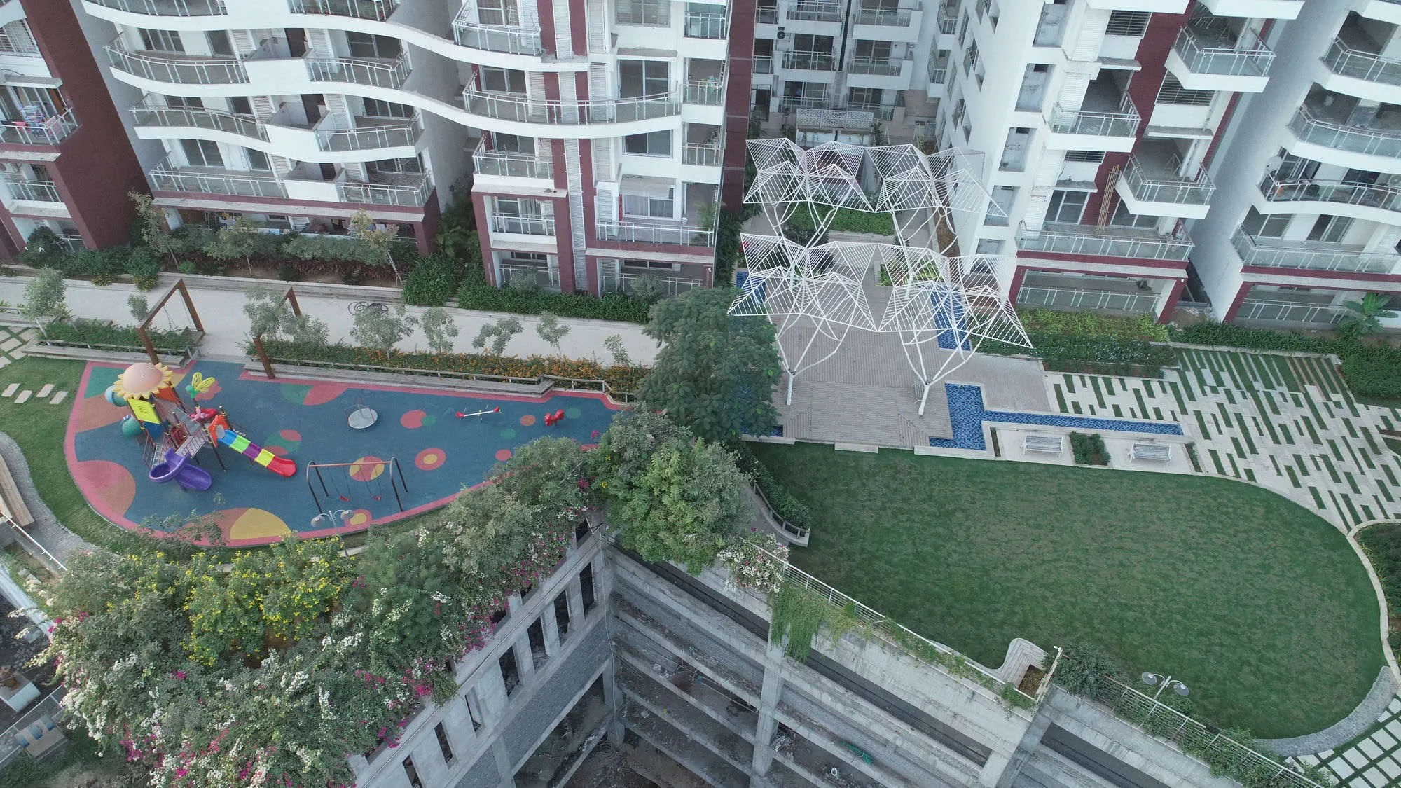 Podium amenities from above at Keshar Apartments