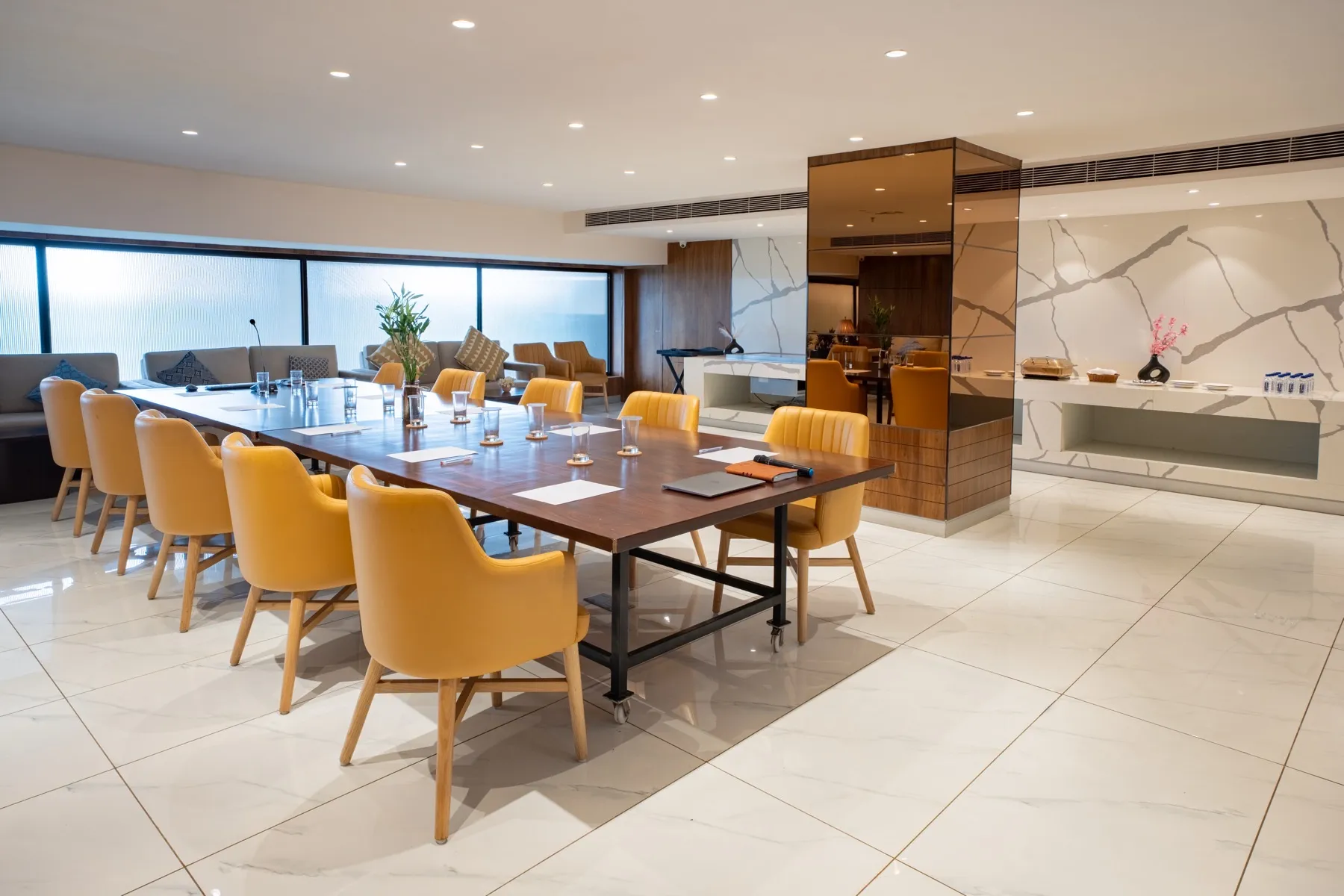 Conference table with the buffet counter beside the hall