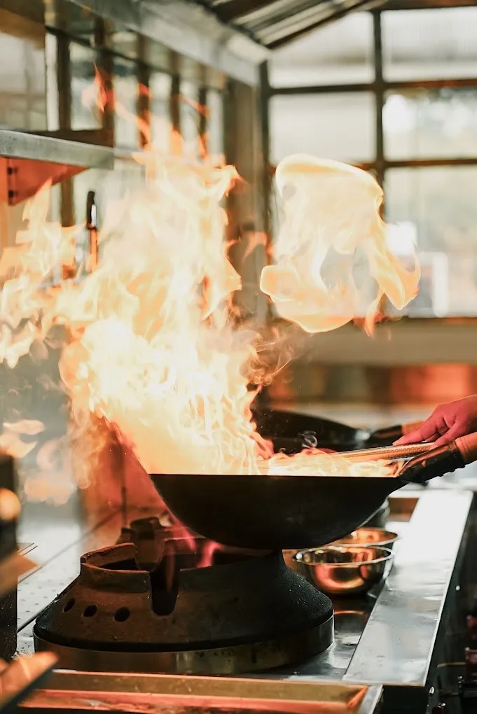 Wok flame in the kitchen