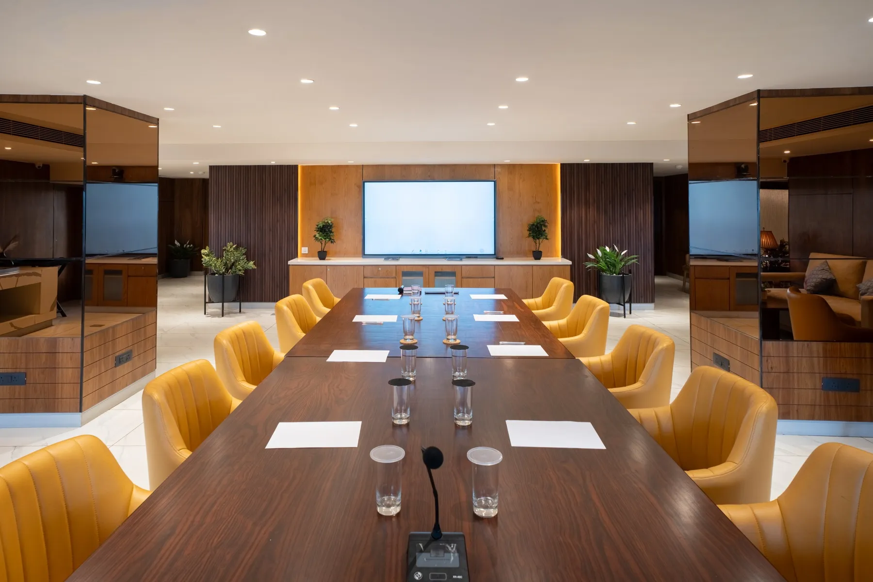 Conference table facing the screen