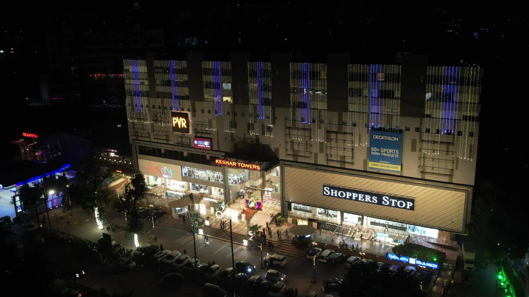 Keshar Towers façade lit for Diwali