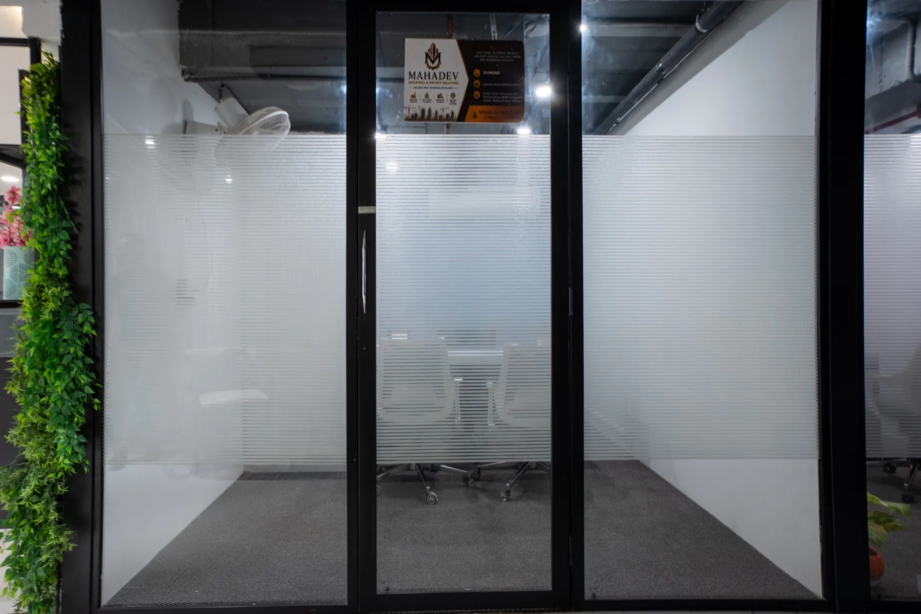 Cabin glass door from the corridor
